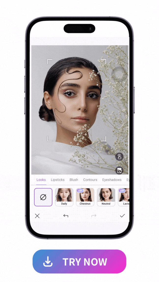 a woman wearing a wreath photo with wheat 01 foundation applied and adjusting degrees by Vivid Glam